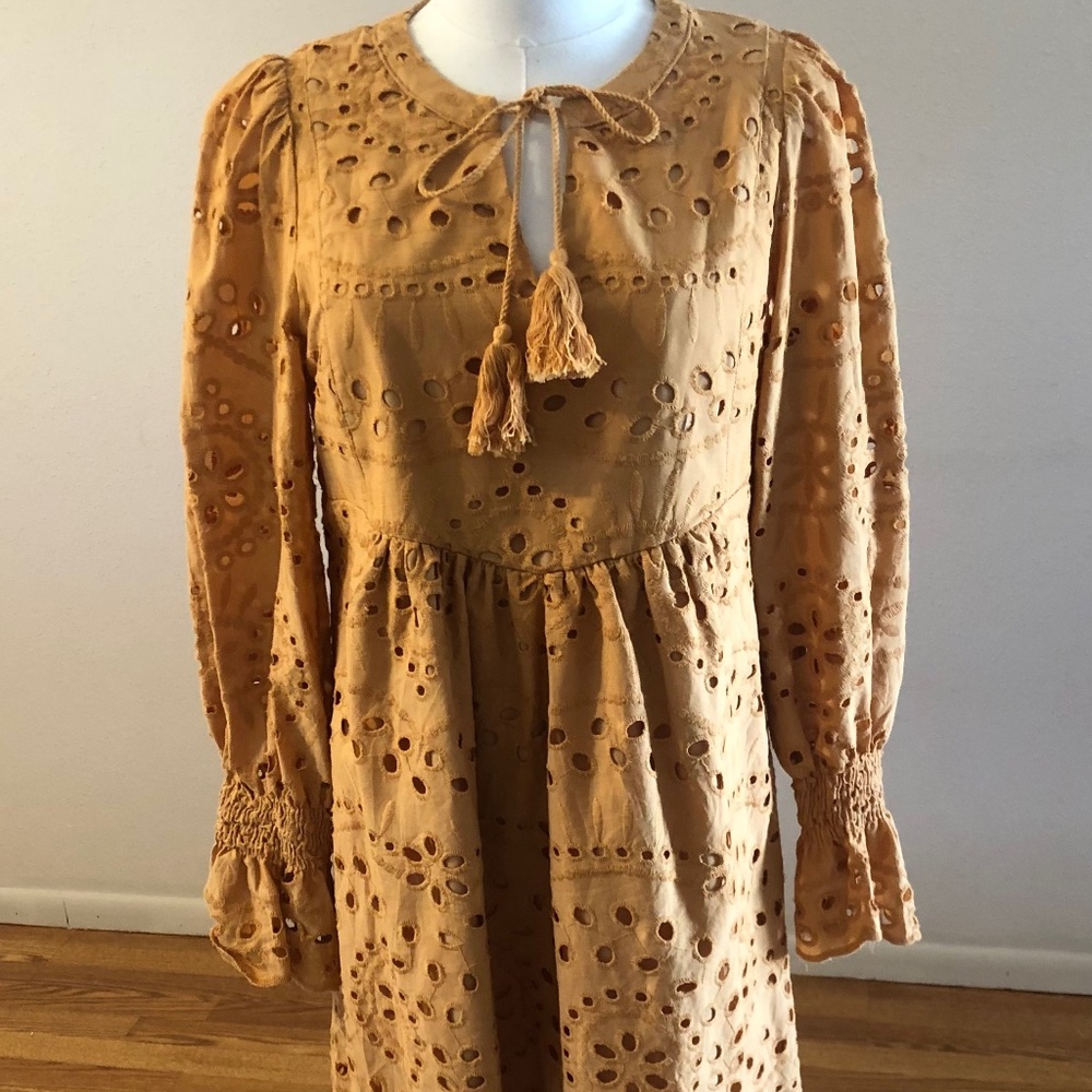 Golden Eyelet Casual Dress